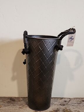 Bronze Textured Metal Floor Vase with Rope Handles